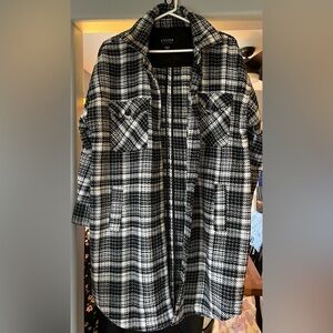 Black and White Plaid Coat